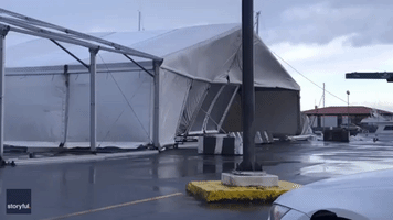 Azores Storm Sees Marina Tent Lifted Into Midair Before Collapsing