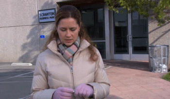 The Office gif. Jenna Fischer as Pam stands outside of the office building, looks up, and says, "I should probably get back to work" before turning around to head in.