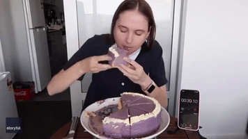 Competitive Eater Demolishes Huge Crepe Cake