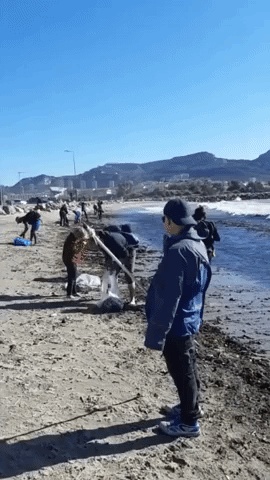 Volunteers Clean Marseille Beach Strewn With Rubbish After Floods