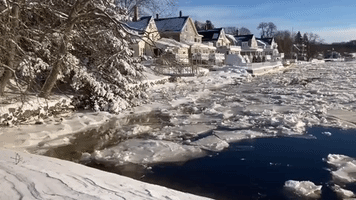 Chunks of Ice Float in Massachusetts River Amid Deep Freeze