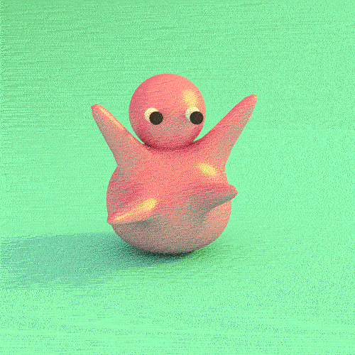 Digital art gif. A humanoid blob bounces awkwardly on its booty, and struggles to regain balance.