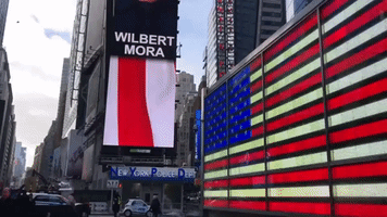 Times Square Broadcasts Tribute to Slain NYPD Officer Wilbert Mora