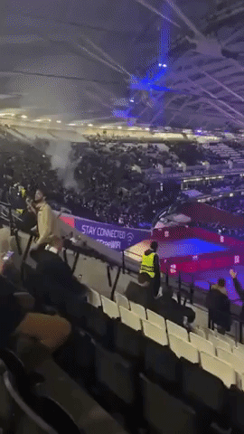 Flames Engulf Part of Supporter Stand During West Ham-Anderlecht Match in London