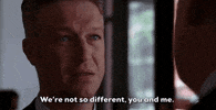 TV gif. Peter Scanavino as Sonny Carisi in Law and Order, SVU. He stares at someone unblinkingly as he says with a grim smile, "We're not so different, you and me."