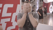 Sports gif. James Krause covers his face with his hands before sliding them down to reveal his eyes. He shakes his head no, indicating that he doesn't want to see or do something.