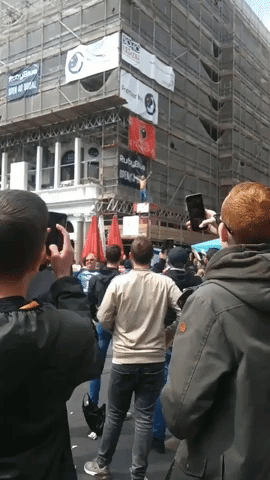 Ajax Fan Cheers on Scaffolding Before Champions League Semi-Final Clash With Spurs