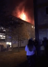 Fire Shoots From Roof of Flat Building in Wood Green, London