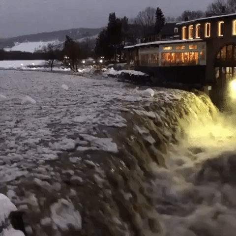 Waterfall in Quechee Gushes After Heavy Snow and Torrential Rain
