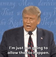Political gif. Donald Trump speaks into a microphone at a presidential debate. He has a concerned look on his face as he says, “I'm not going to allow that to happen.”