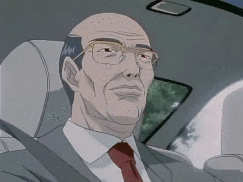 Anime gif. Hiroshi Uchiyamada from Great Teacher Onizuka is riding in a car and he looks serene until all of a sudden, realization strikes, and his face drops completely.
