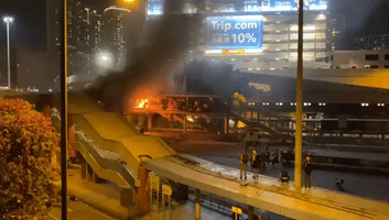 Bridge Set Alight During Clashes Between Hong Kong Police And Protesters