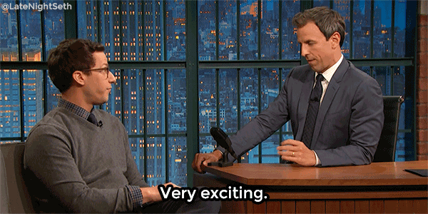 excite andy samberg GIF by Late Night with Seth Meyers