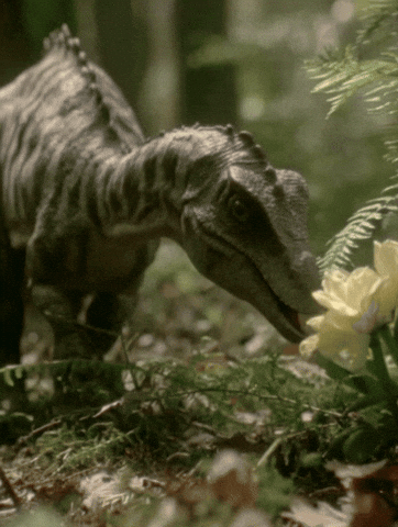 DinosaursWereHereFirst flower dinosaur dino dino eating flower GIF