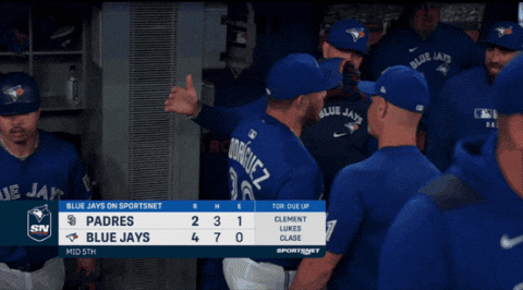 discokuusisto giphygifmaker high five toronto blue jays daulton varsho GIF