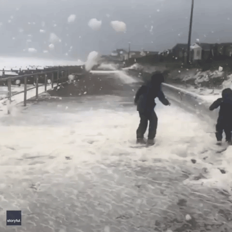 Kids Hit With Sideways 'Sea Snow' as Storm Francis Intrudes on Family Vacation in Wales