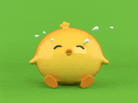 Cartoon gif. A CG chick sits and bounces as teardrops stream out from its closed eyes. 