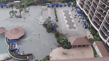 Ian Floodwater Covers Pool at Myrtle Beach Resort
