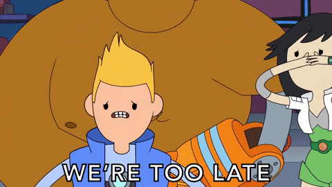 we're too late oh no GIF by Cartoon Hangover