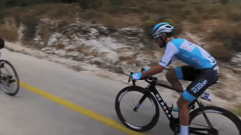 Image in a post titled 'what is drafting in cycling & why does it matter? (science of aerodynamics)' | giphy | fixed gear focus