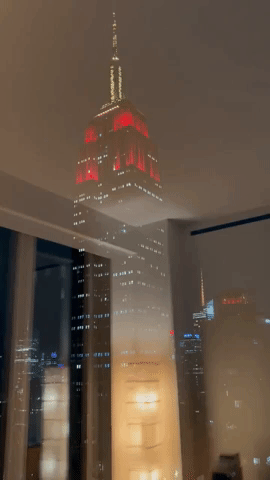 Empire State Building Lit in KC Chiefs Colors