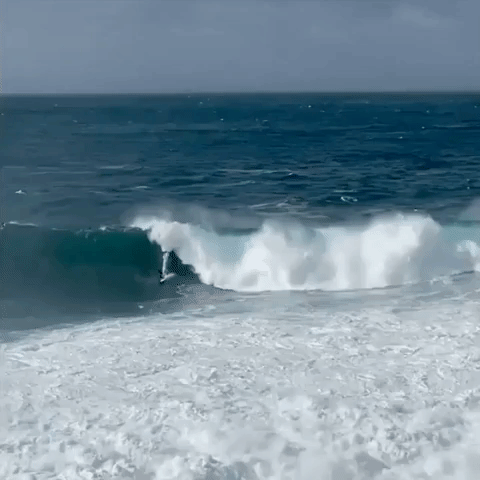 Surfer Narrowly Glides Through Barrel of Large Wave Near Sydney, Australia