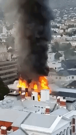 Flames Leap From Parliament Building in Cape Town