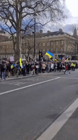 Protesters Chant Outside Downing Street as Russia 