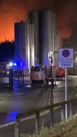 Firefighters Battle Fire At Warehouse in Blackburn