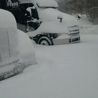 Trucks and Trailers Covered in Snow After Winter Storm in Minnesota
