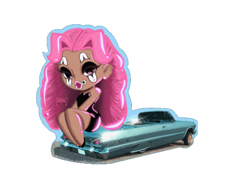 Classic Car Pink Hair Sticker