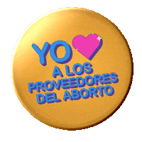 Digital art gif. Gold circle rocks back and forth in front of a transparent background. Text, “Yo encanta a los proveedores del aborto.”