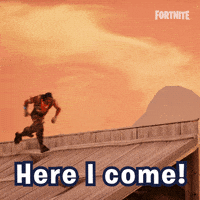 Sponsored gif. Video game character runs along a roof line and jumps off the edge. Text reads, "Here I come!"