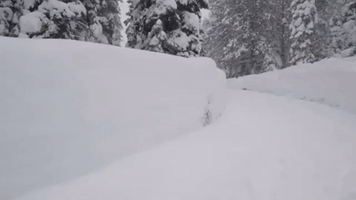 Truckee Residents Snowboard Down Street Following Heavy Snowfall