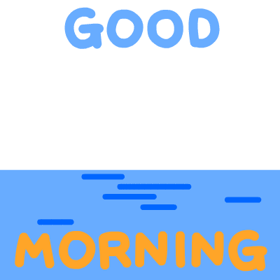 Cartoon gif. Yellow cute pterodactyl-like creature rises above a blue ocean horizon, gleaming. Above and below, text reads "Good morning."