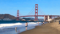 Warship Sails Under Golden Gate Bridge for Celebration of US Armed Forces