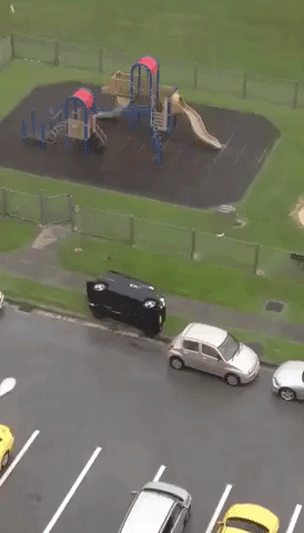 Car Flipped by Strong Winds in Okinawa