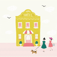 cratepaper hotel sunny days walking dog crate paper GIF
