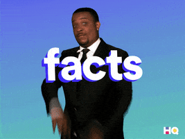 Celebrity gif. Matt Richards gestures like he is throwing something at us and the word “facts” is displayed.