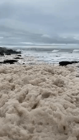 Sea Foam Covers Queensland's Mooloolaba Beach After Storms