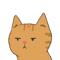 Sticker gif. Suspicious yellow cat has shifty eyes and looks back and forth warily. A white ellipsis appears above its head.