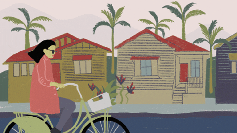 emmasandersondraws giphyupload bicycle houses cyclist GIF