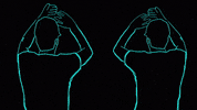 Digital art gif. Flashing neon outlines of two people change colors as they give a standing ovation.