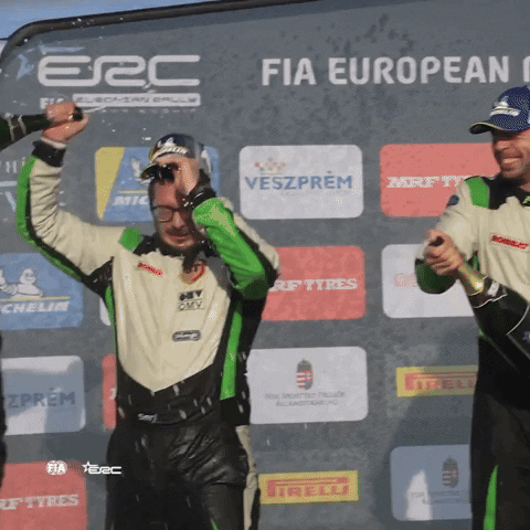 Champagne Shower GIF by FIA European Rally Championship