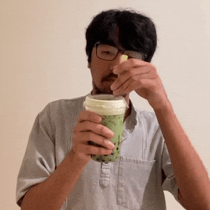 Mixing matcha boba milk tea