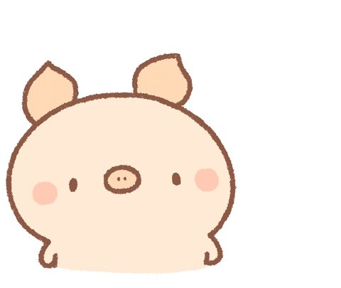 Kawaii gif. Cute pig with upturned ears winks at us and hearts and sparkles flow out of their eye as they wink.