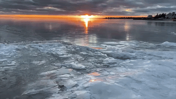 Ice 'Speaking' as Great South Bay Lit by Long Island Sunset