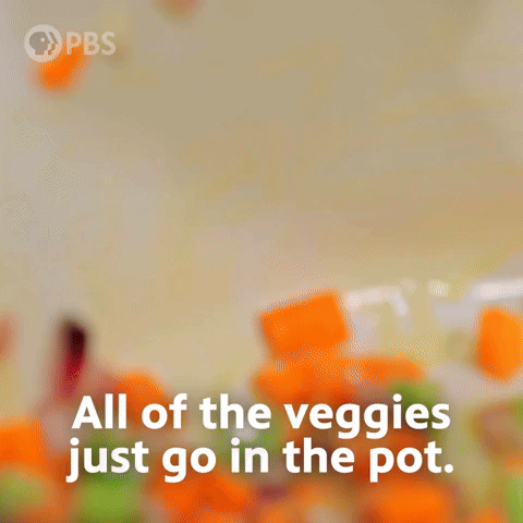 Veggies go in the pot