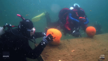 Scuba Divers Carve Pumpkins Underwater in Wisconsin Lake
