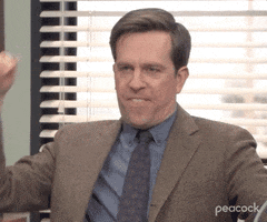 The Office gif. Ed Helms as Andy fumes while trying to restrain his anger, pointing and pounding his fist as he says, "Fuuuuu..." which appears as text.